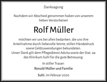 Traueranzeige von Rolf Müller von Südthüringer Presse