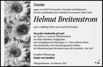Traueranzeige von Helmut Breitenstrom von Südthüringer Presse