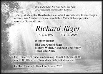 Traueranzeige von Richard Jäger von Südthüringer Presse