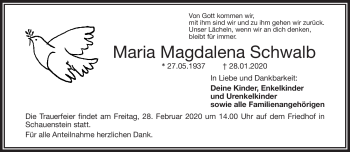 Traueranzeige von Maria Schwalb von Frankenpost