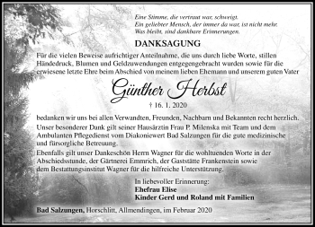 Traueranzeige von Günther Herbst von Südthüringer Presse