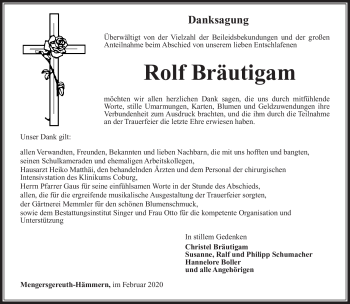 Traueranzeige von Rolf Bräutigam von Südthüringer Presse