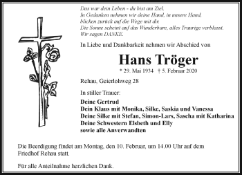 Traueranzeige von Hans Tröger von Frankenpost