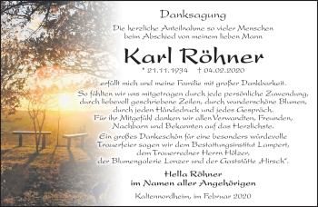 Traueranzeige von Karl Röhner von Südthüringer Presse