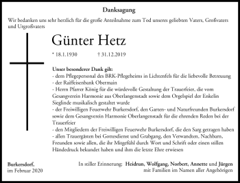 Traueranzeige von Günter Hetz von Neue Presse Coburg