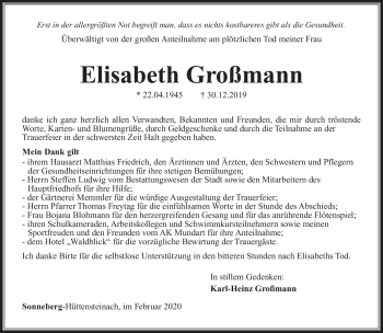 Traueranzeige von Elisabeth Großmann von Südthüringer Presse