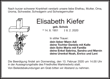 Traueranzeige von Elisabeth Kiefer von Frankenpost
