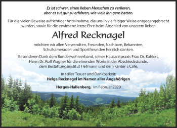Traueranzeige von Alfred Recknagel von Südthüringer Presse