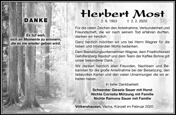 Traueranzeige von Herbert Most von Südthüringer Presse