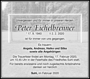 Traueranzeige von Peter Eichelbrenner von Südthüringer Presse