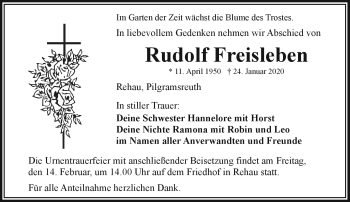 Traueranzeige von Rudolf Freisleben von Frankenpost