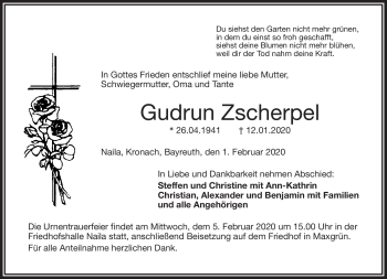 Traueranzeige von Gurdrun Zscherpel von Frankenpost