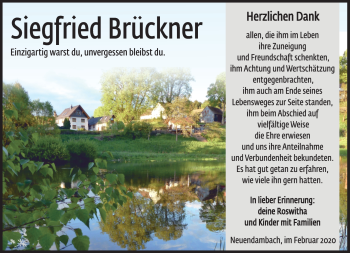 Traueranzeige von Siegfried Brückner von Südthüringer Presse