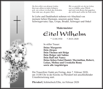 Traueranzeige von Eitel Wilhelm von Südthüringer Presse