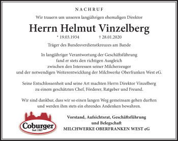 Traueranzeige von Helmut Vinzelberg von Südthüringer Presse