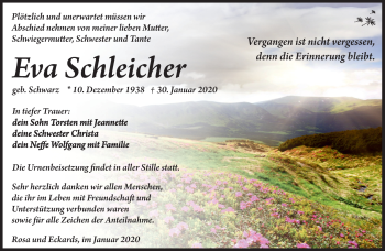 Traueranzeige von Eva Schleicher von Südthüringer Presse