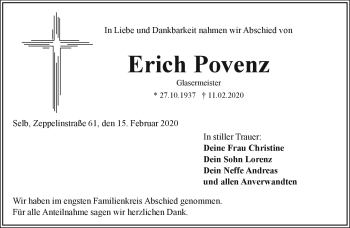 Traueranzeige von Erich Povenz von Frankenpost