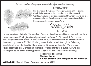 Traueranzeige von Willi Heim von Südthüringer Presse