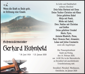 Traueranzeige von Gerhard Kühnhold von Südthüringer Presse