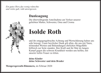 Traueranzeige von Isolde Roth von Südthüringer Presse