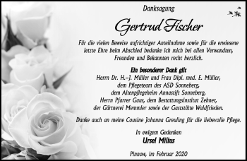Traueranzeige von Gertrud Fischer von Südthüringer Presse