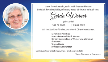 Traueranzeige von Gerda Werner von Südthüringer Presse