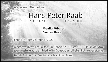Traueranzeige von Hans-Peter Raab von Neue Presse Coburg