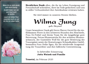 Traueranzeige von Wilma Jung von Südthüringer Presse