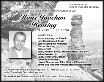 Traueranzeige von Hans Joachim Heusing von Südthüringer Presse
