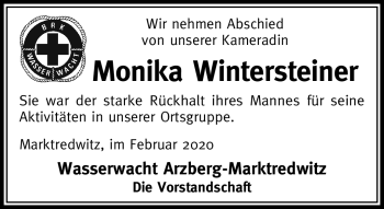 Traueranzeige von Monika Wintersteiner von Frankenpost