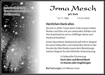 Traueranzeige von Irma Mesch von Südthüringer Presse