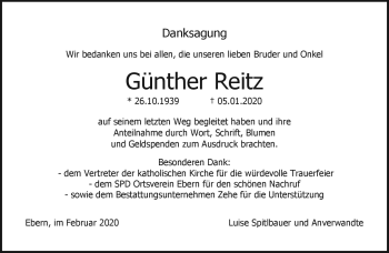 Traueranzeige von Günther Reitz von Neue Presse Coburg