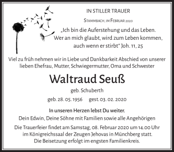 Traueranzeige von Waltraud Seuß von Frankenpost