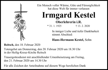 Traueranzeige von Irmgard Kestel von Neue Presse Coburg