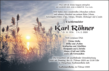 Traueranzeige von Karl Röhner von Südthüringer Presse