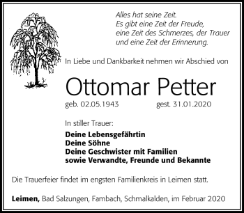 Traueranzeige von Ottomar Petter von Südthüringer Presse