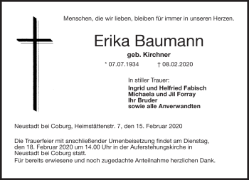 Traueranzeige von Erika Baumann von Neue Presse Coburg