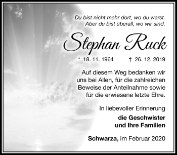 Traueranzeige von Stephan Ruck von Südthüringer Presse