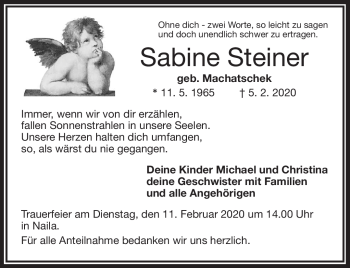 Traueranzeige von Sabine Steiner von Frankenpost