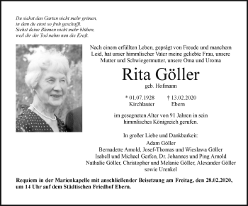 Traueranzeige von Rita Göller von Neue Presse Coburg