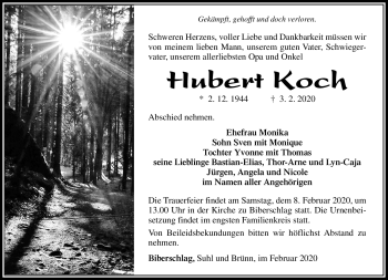 Traueranzeige von Hubert Koch von Südthüringer Presse