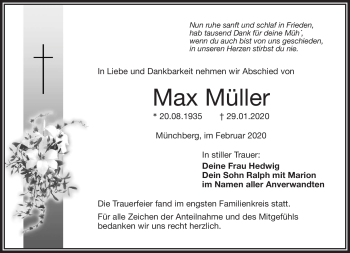 Traueranzeige von Max Müller von Frankenpost