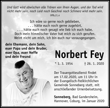 Traueranzeige von Norbert Fey von Südthüringer Presse