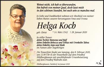 Traueranzeige von Helga Koch von Südthüringer Presse