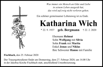 Traueranzeige von Katharina Wich von Neue Presse Coburg