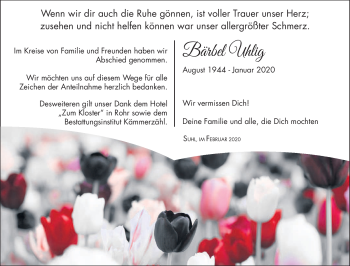 Traueranzeige von Bärbel Uhlig von Südthüringer Presse