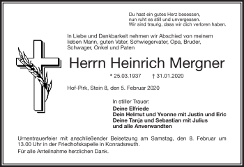 Traueranzeige von Heinrich Mergner von Frankenpost