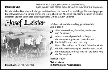 Traueranzeige von Josef Leister von Südthüringer Presse