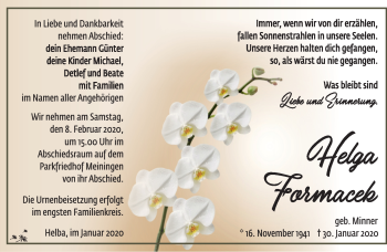 Traueranzeige von Helga Formacek von Südthüringer Presse