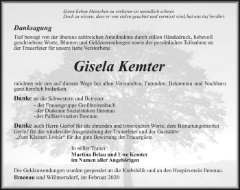 Traueranzeige von Gisela Kemter von Südthüringer Presse
